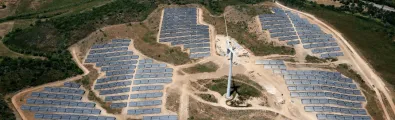 Aerial view of a solar farm installation